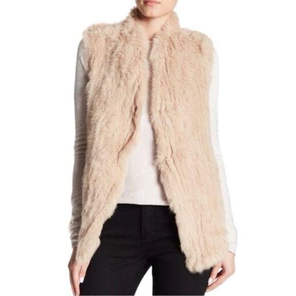 NEW Love Token Genuine Rabbit Fur Color Latte Winter Holiday Cozy Vest Size L - Picture 2 of 12